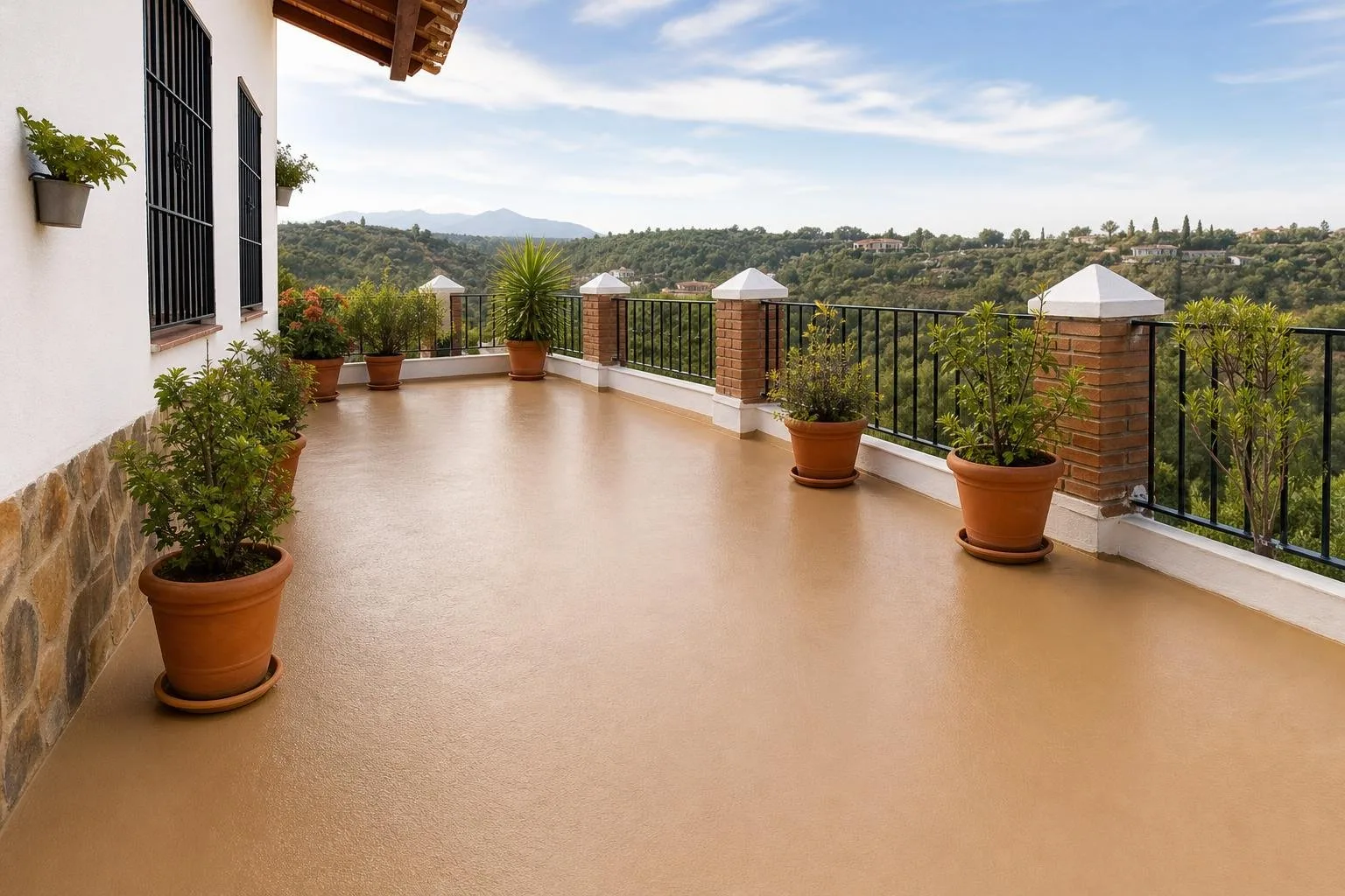 Terraza de casa de campo con impermeabilización terminada